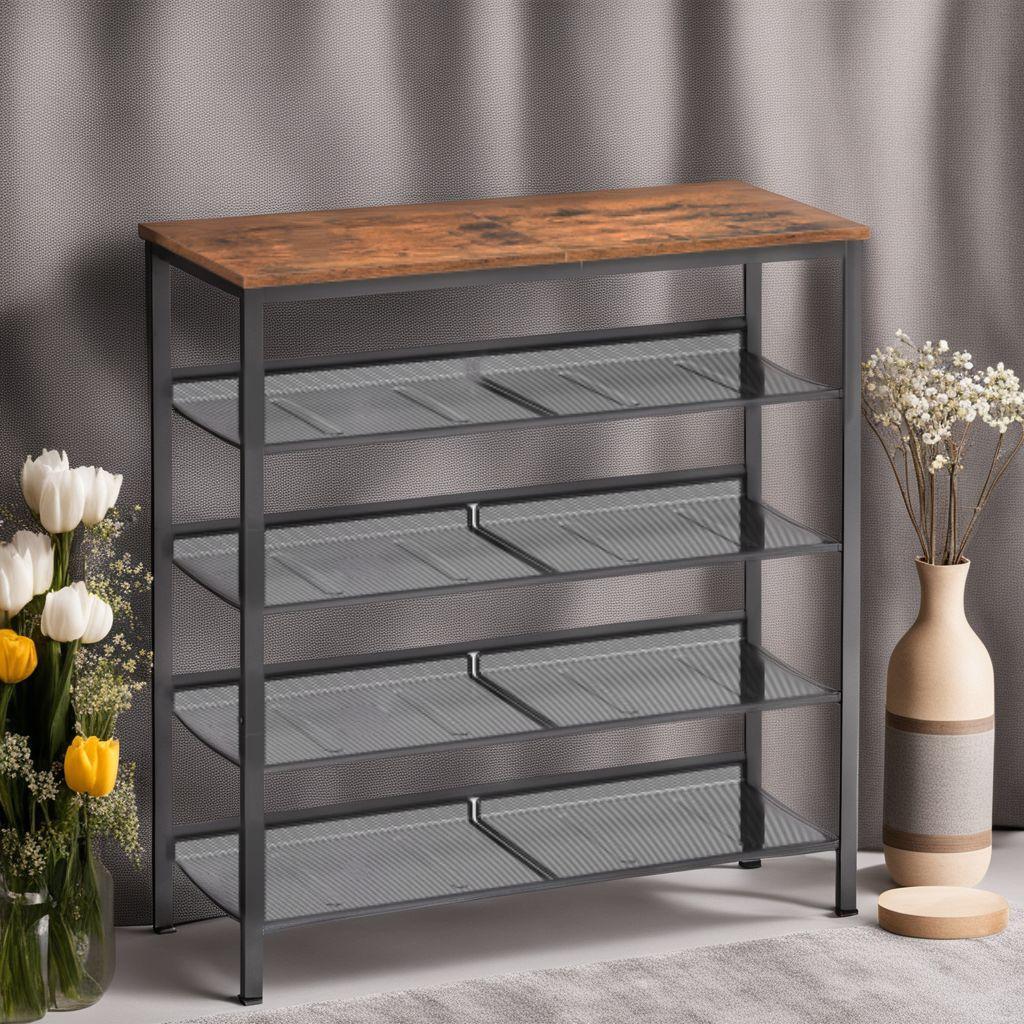 おしゃれ 木製 省スペース 大容量 シューズラック 下駄箱 5段