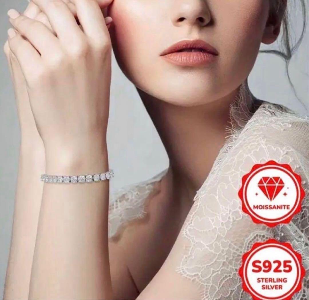 【永遠の輝き】10ctモアサナイト テニスチェーンブレスレット／S925