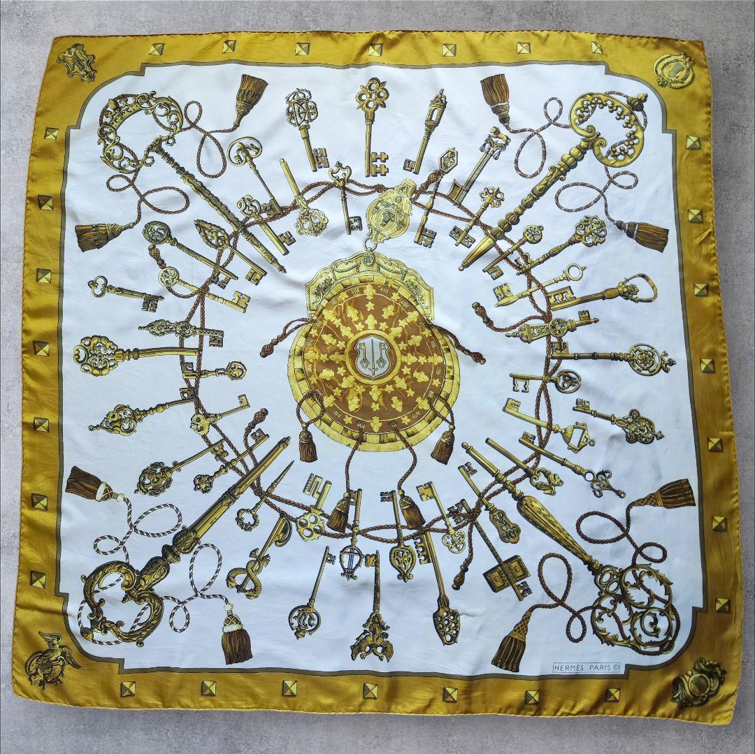 【極美品】HERMES エルメス カレ90 LES CLES 鍵 ゴールド