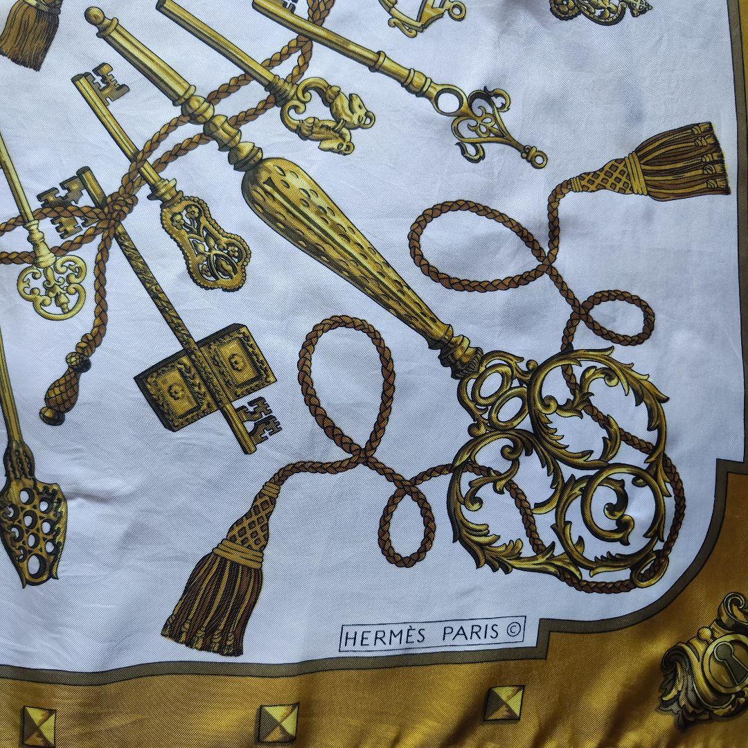 【極美品】HERMES エルメス カレ90 LES CLES 鍵 ゴールド