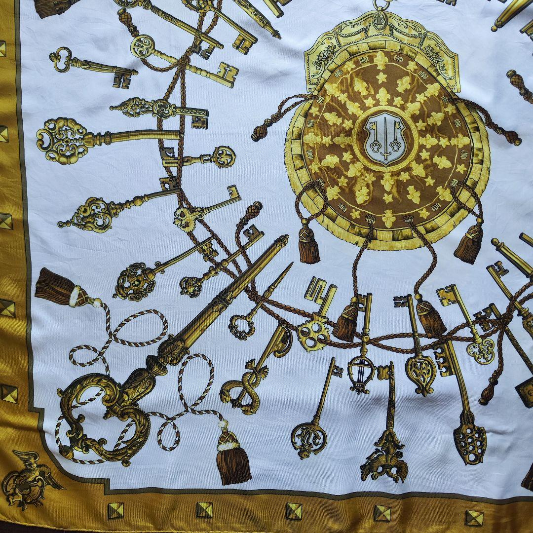 【極美品】HERMES エルメス カレ90 LES CLES 鍵 ゴールド