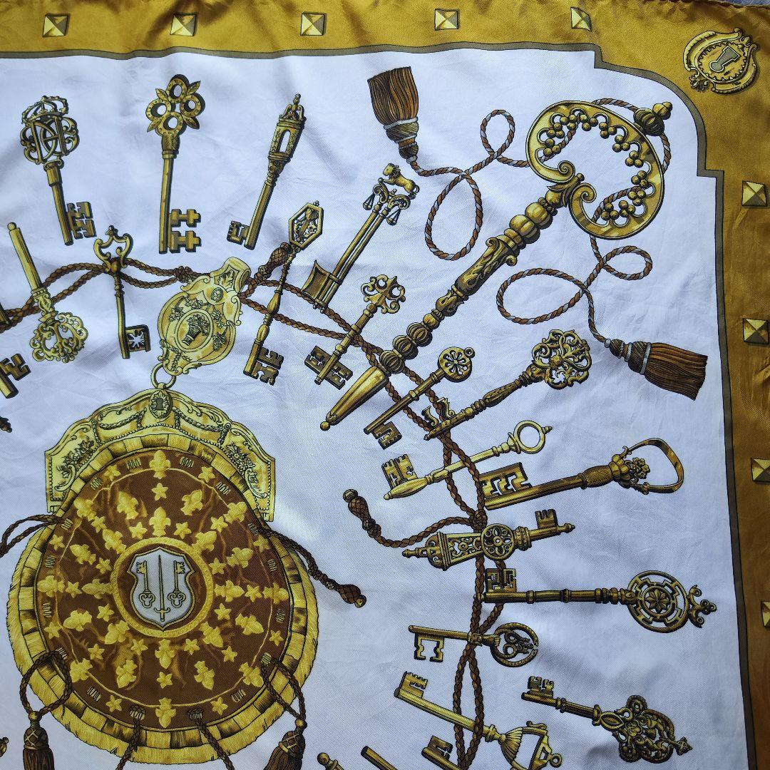 【極美品】HERMES エルメス カレ90 LES CLES 鍵 ゴールド