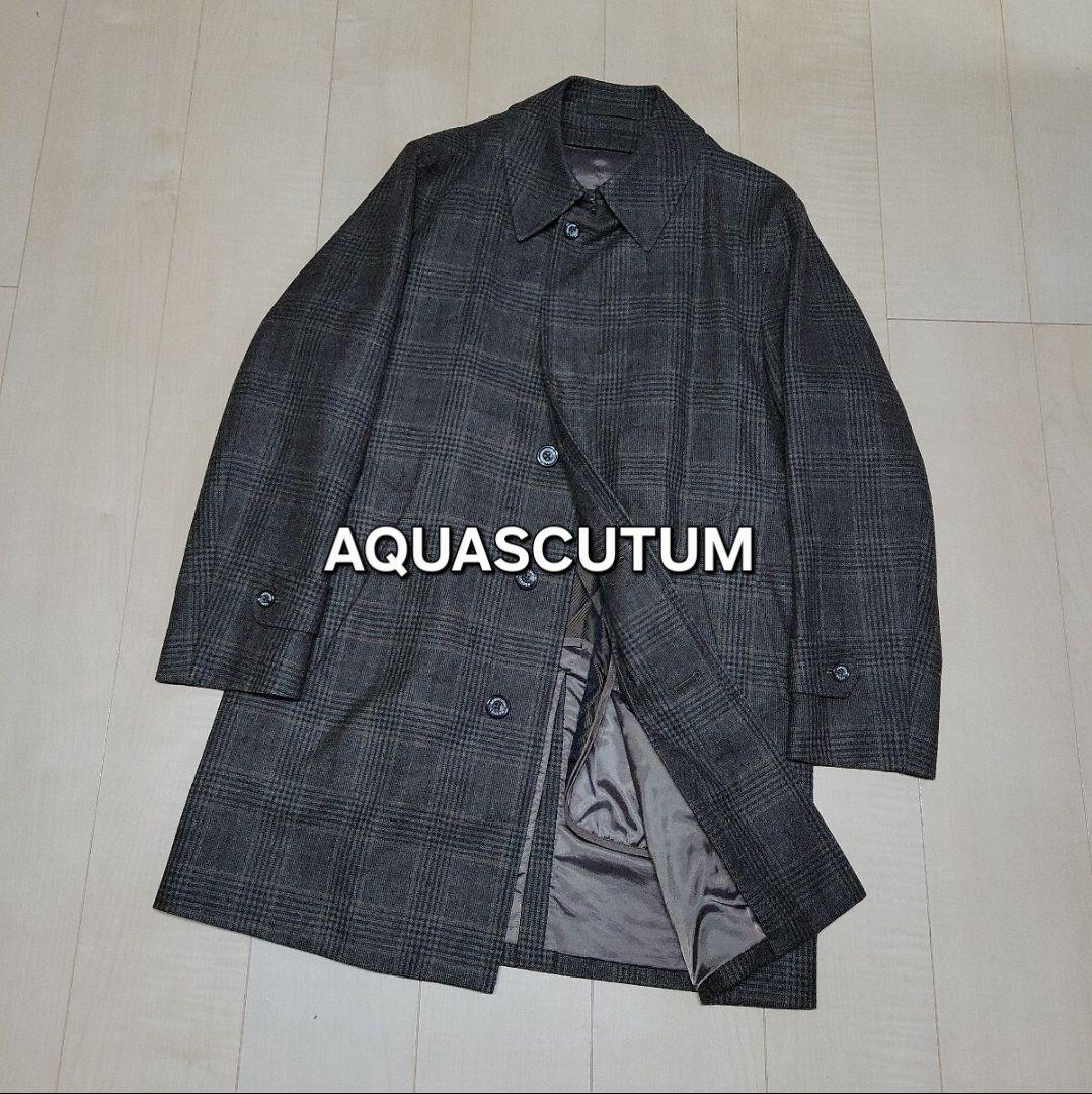 AQUASCUTUM★グレンチェック ステンカラーコート アクアスキュータム