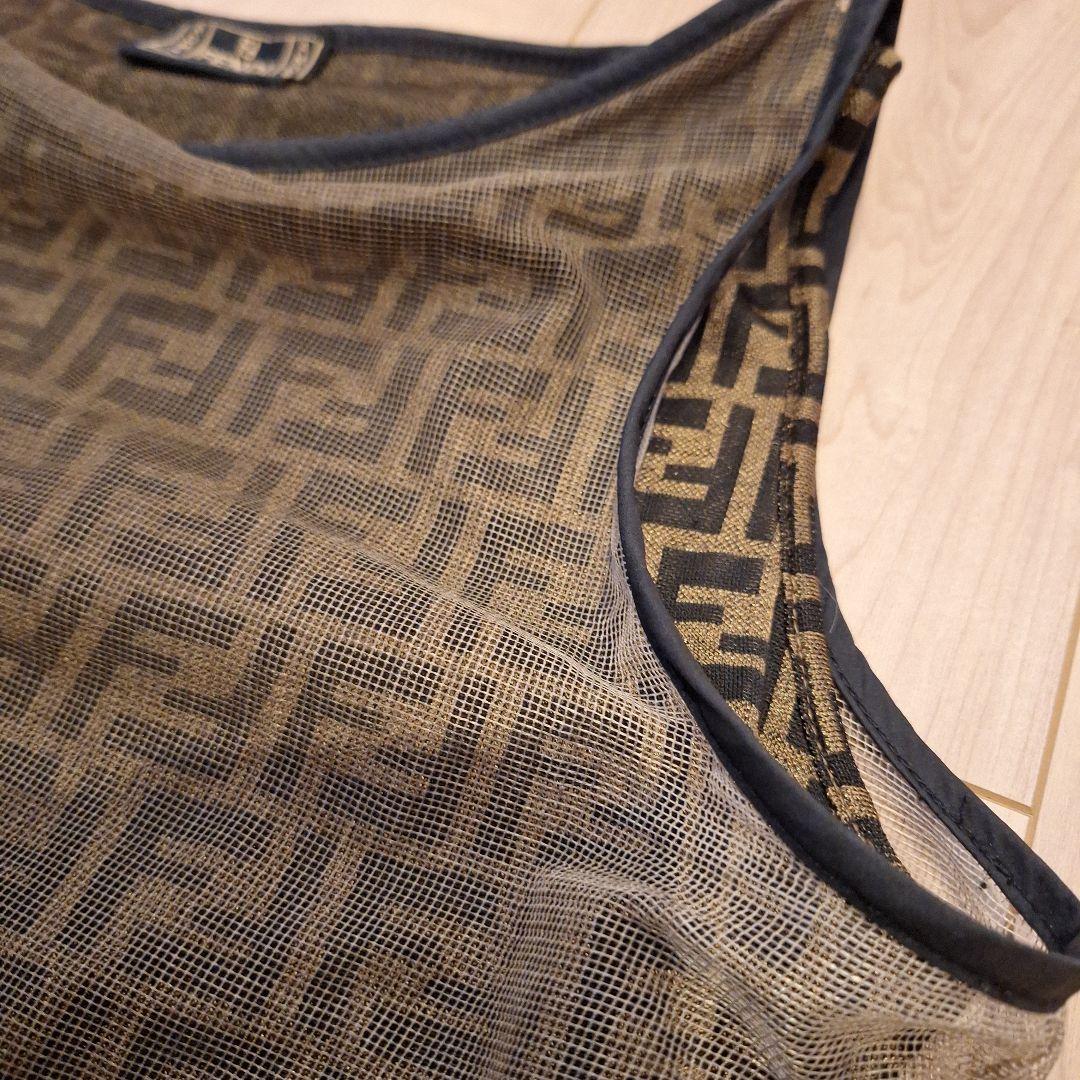 FENDI　フェンディ　メッシュタンクトップ　ノースリーブ　ズッカ柄　イタリア