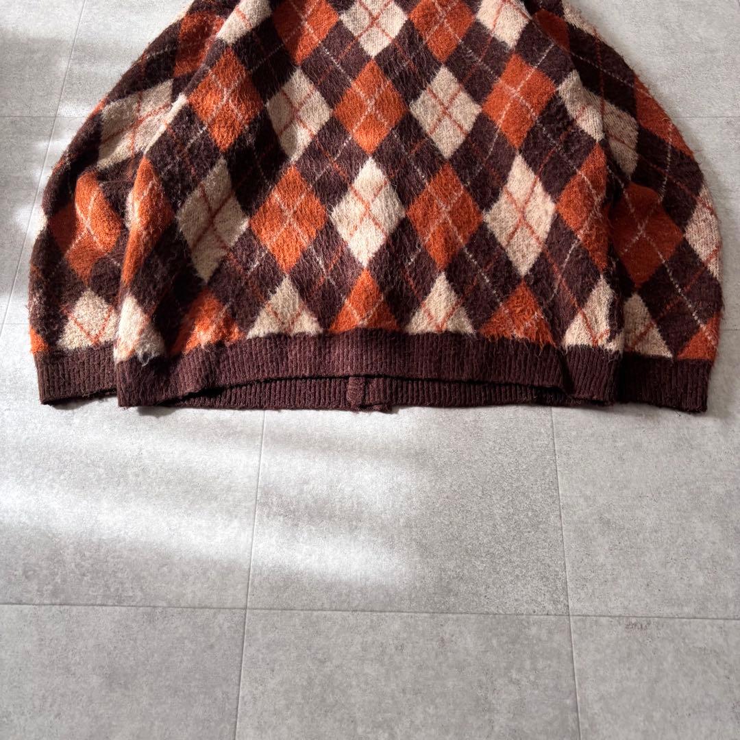 毛足長 vintage アーガイル柄 シャギーニットカーディガン シティボーイ