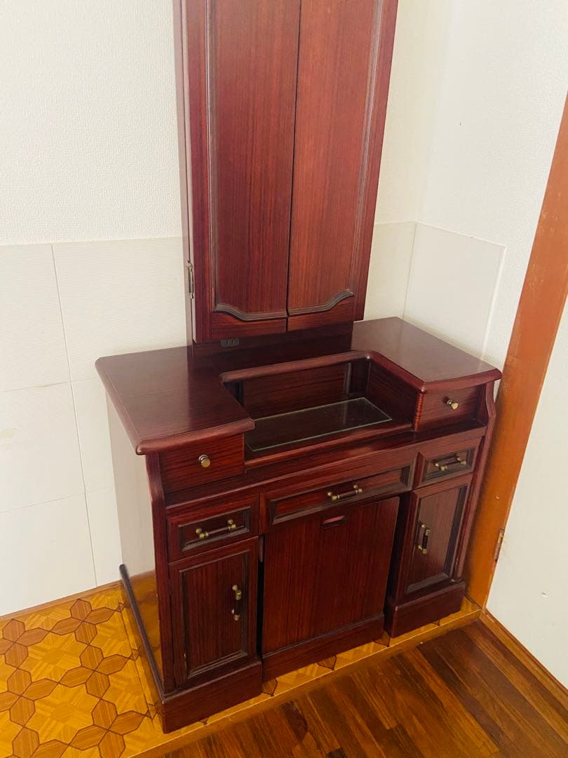 【三面鏡】ドレッサー 椅子付き 紫檀 レトロ