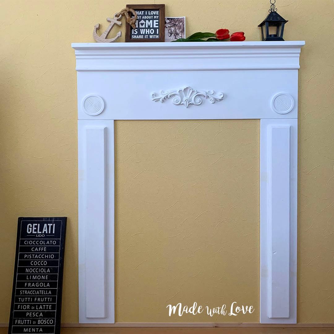 ◎ ホワイト【木製マントルピース】薄型/白/アンティーク風/組み立て式