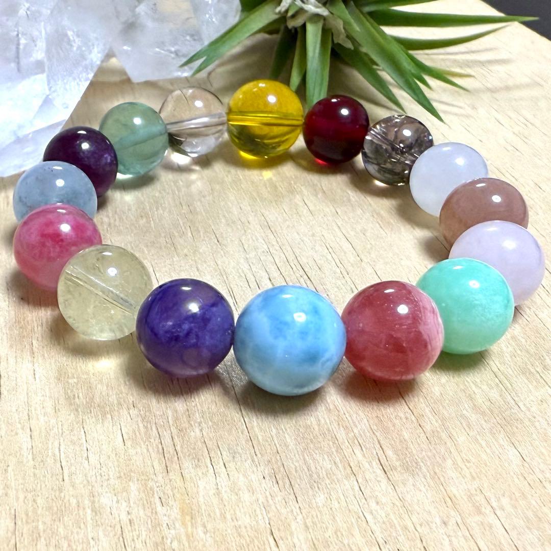 天然琥珀・天然石（ラリマー、インカローズ、クリソプレーズ等）ブレスレット