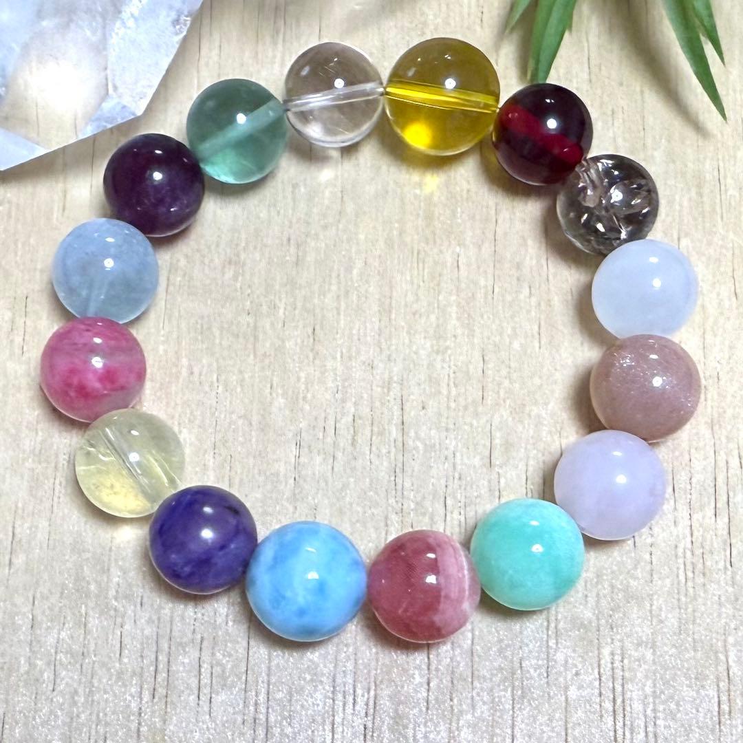 天然琥珀・天然石（ラリマー、インカローズ、クリソプレーズ等）ブレスレット