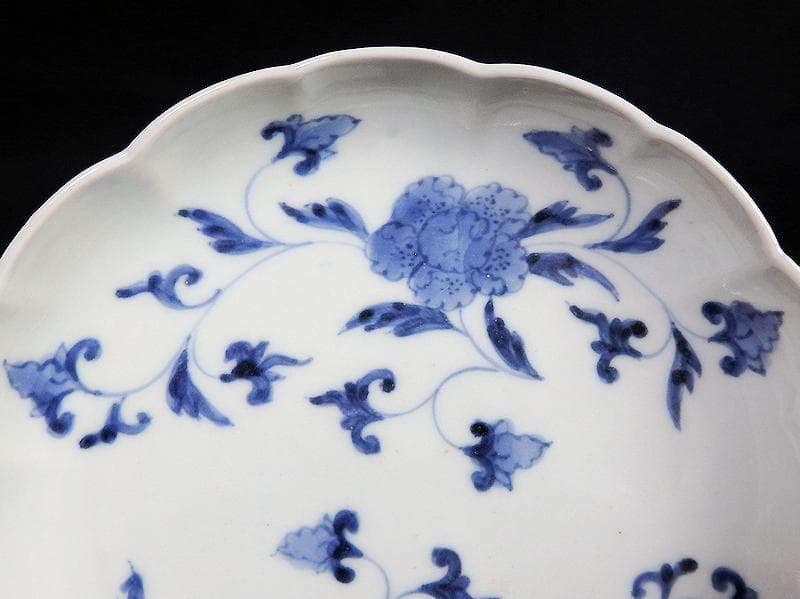 古伊万里　染付　花唐草の図　５寸半皿　４枚　江戸期　D940AS-fbap