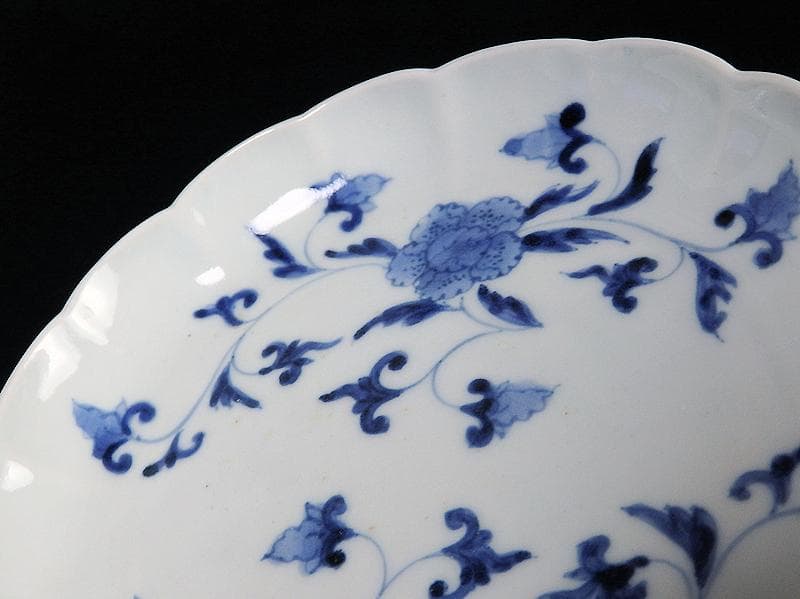 古伊万里　染付　花唐草の図　５寸半皿　４枚　江戸期　D940AS-fbap