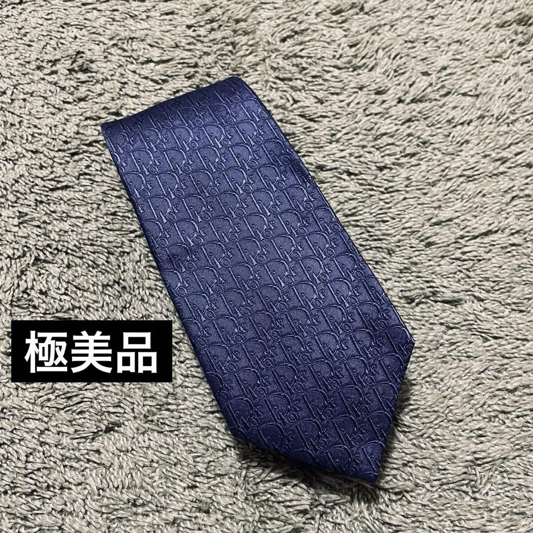 極美品) ネクタイChristian Dior ネイビー トロッター