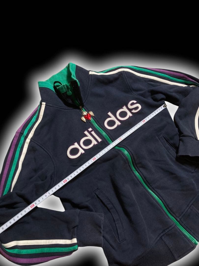 レアデザインadidas3本線 y2k綿トラックジャケットビックロゴグランジ平成