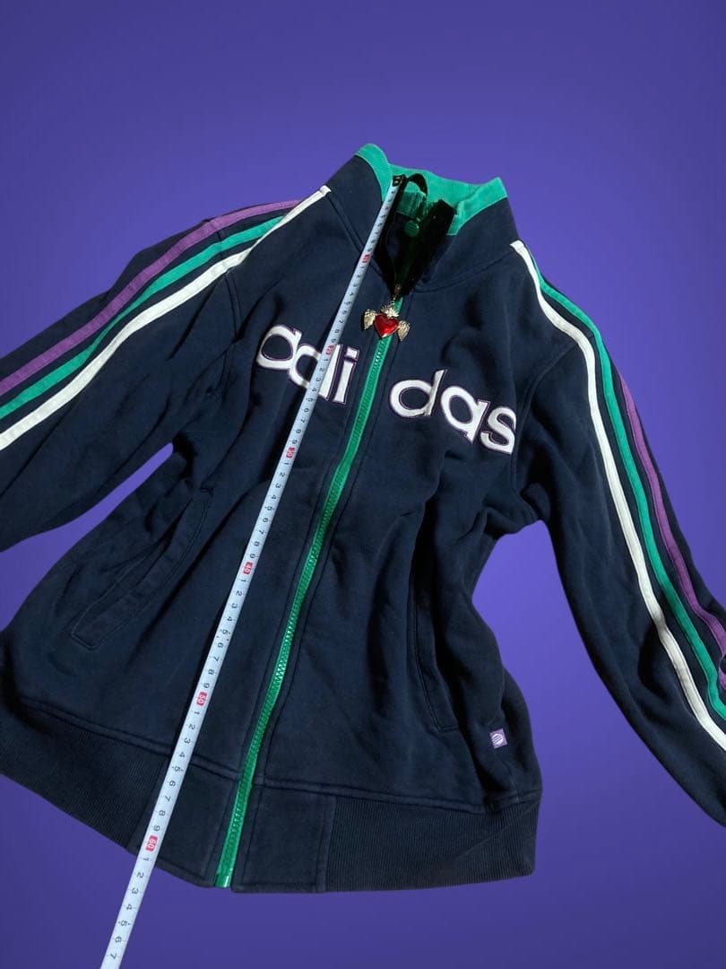 レアデザインadidas3本線 y2k綿トラックジャケットビックロゴグランジ平成