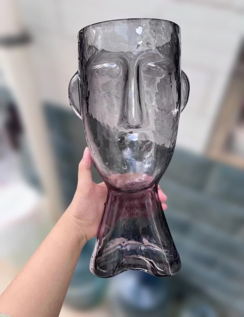 顔型ガラス花瓶 スモーキーグレー