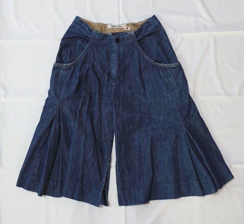 希少 KAPITAL デニムパンツ コットン リネン ガウチョパンツ 1