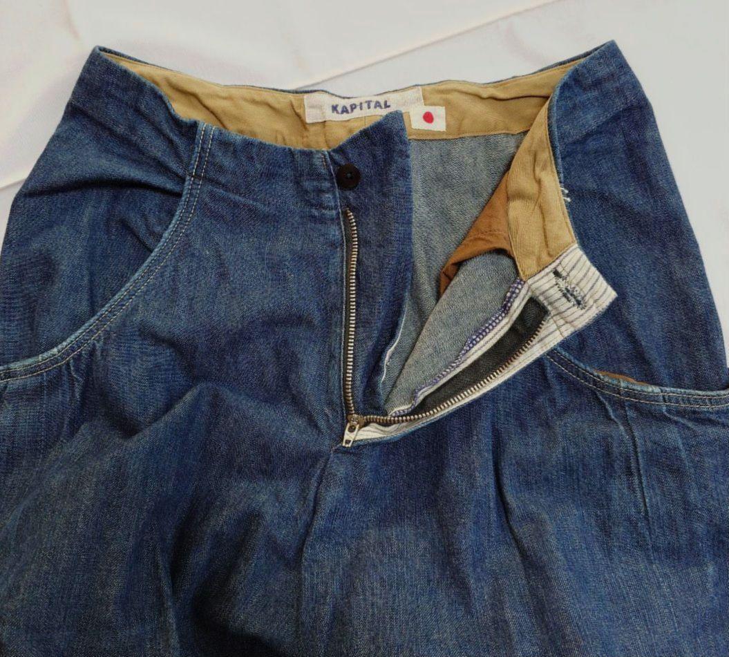 希少 KAPITAL デニムパンツ コットン リネン ガウチョパンツ 1