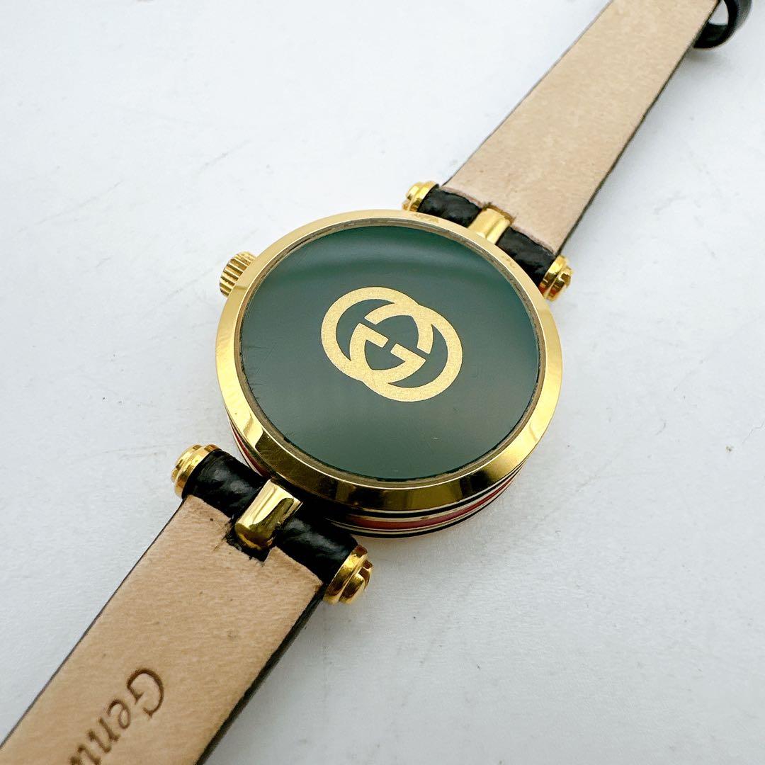 美品 稼動 GUCCI グッチ 2040L レディース腕時計 グリーン ゴールド