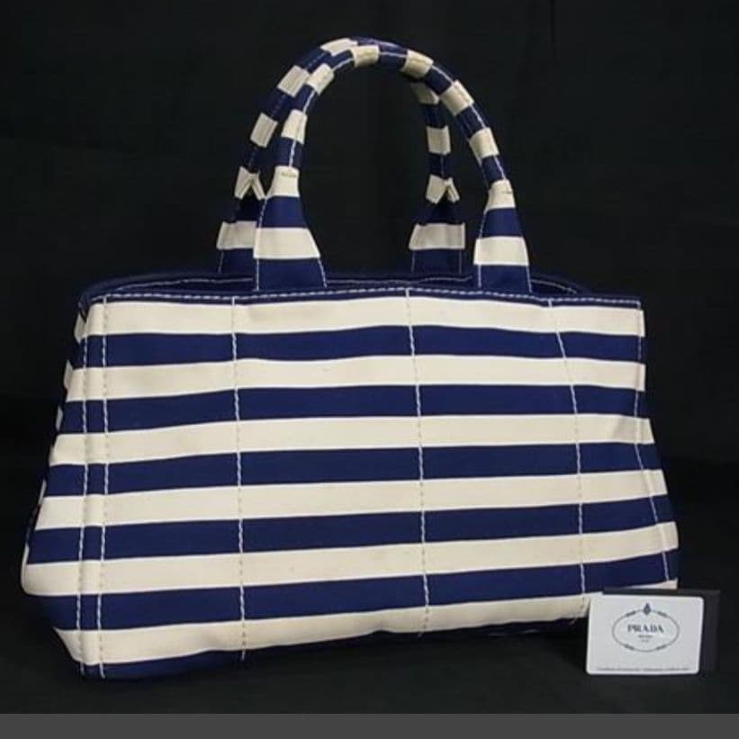 PRADA カナパ トートバッグ サイドに三角ロゴプレート有 ストライプ 本物