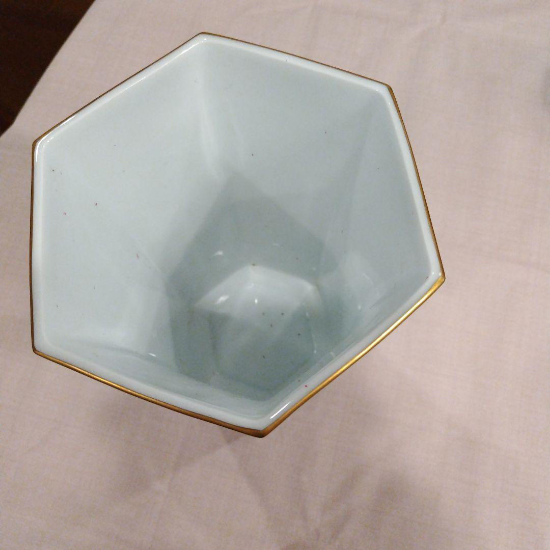 香蘭社　八角形の花瓶 ピンク花柄 陶磁器