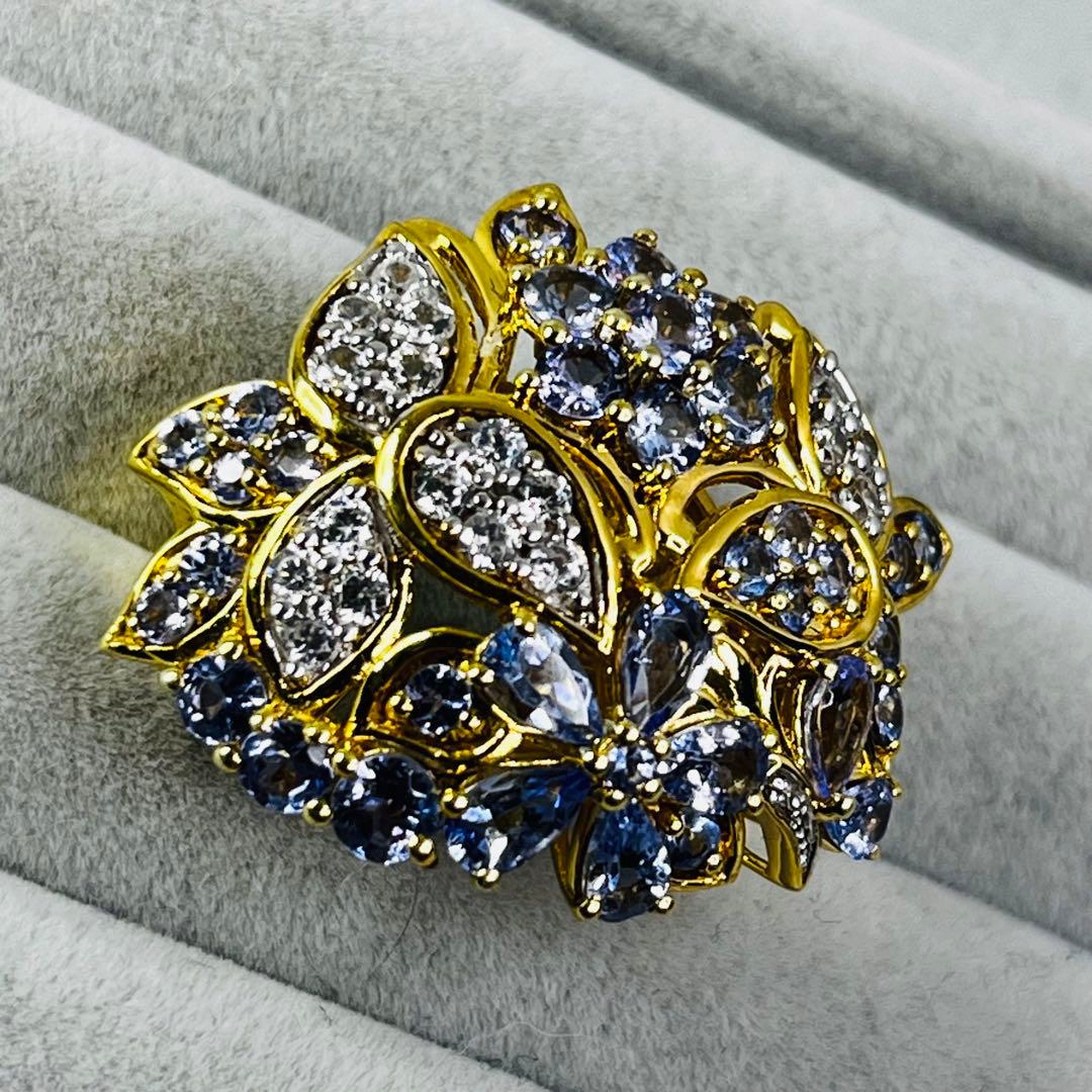 【美品】gstv ジュエリー　タンザナイト ホワイトジルコン リング　14号