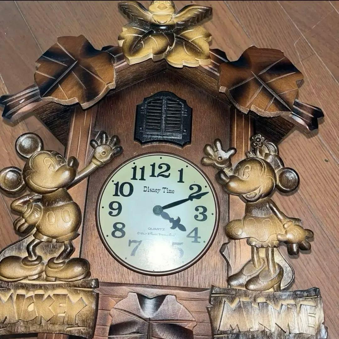 時計 SEIKO ／希少 木彫り アンティーク ディズニータイム