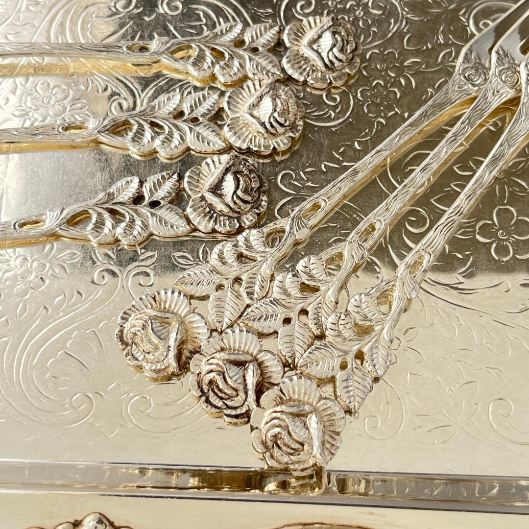 【ANTICO】 ヒルデスハイムローズ ケーキフォーク 6本【純銀】12.5cm