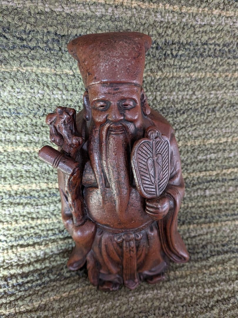 No.18備前焼寿老人置物 A25、備前焼の七福神置物、長寿・智慧の神様、希少品