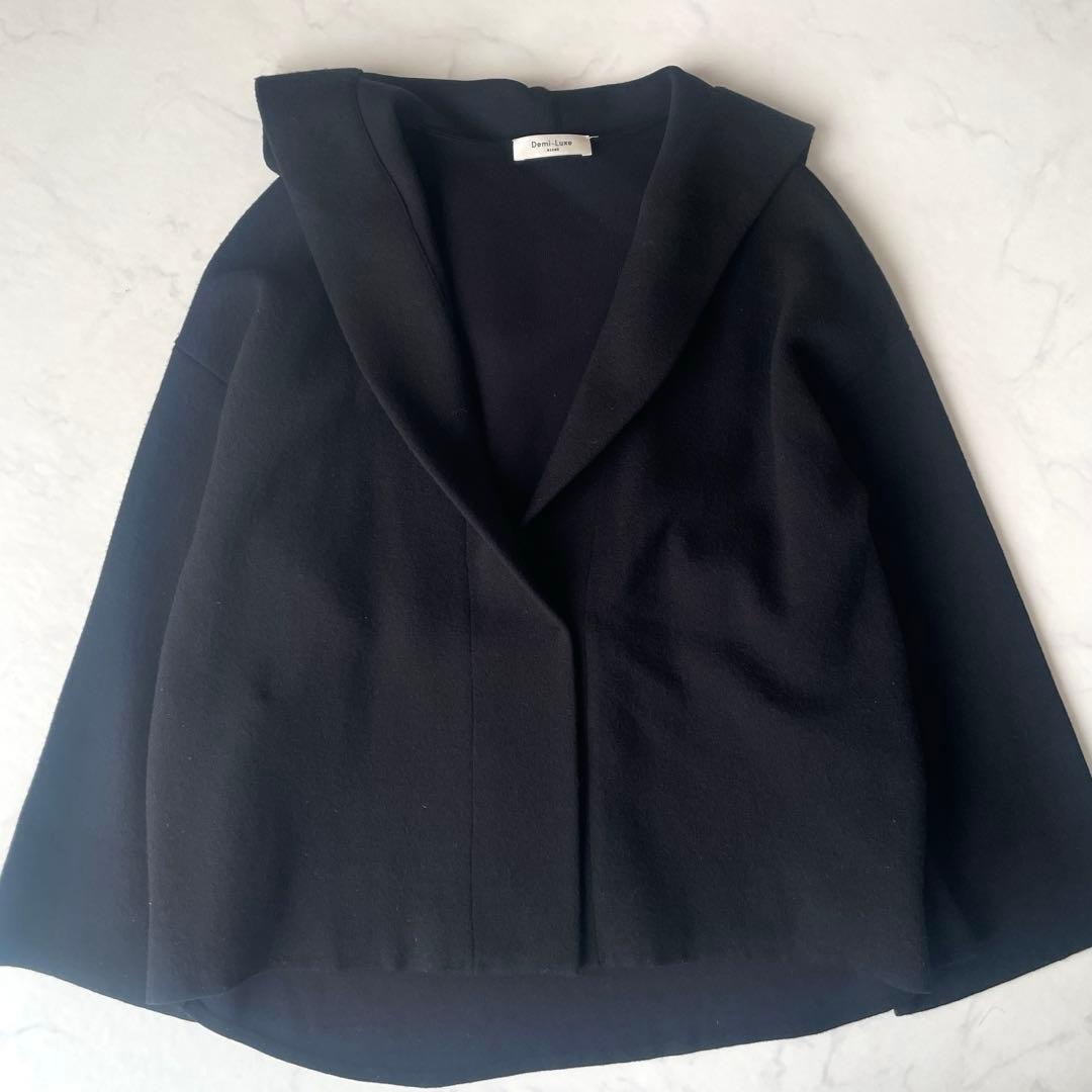 美品 Demi-Luxe BEAMS フーデッドコート ショートコート ブラック