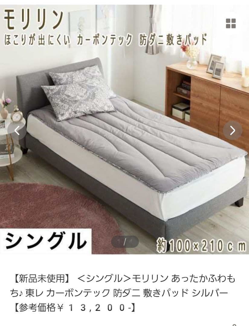 モリリン 東レカーボンテック 防ダニ 防ホコリ　敷きパッド シングル シルバー