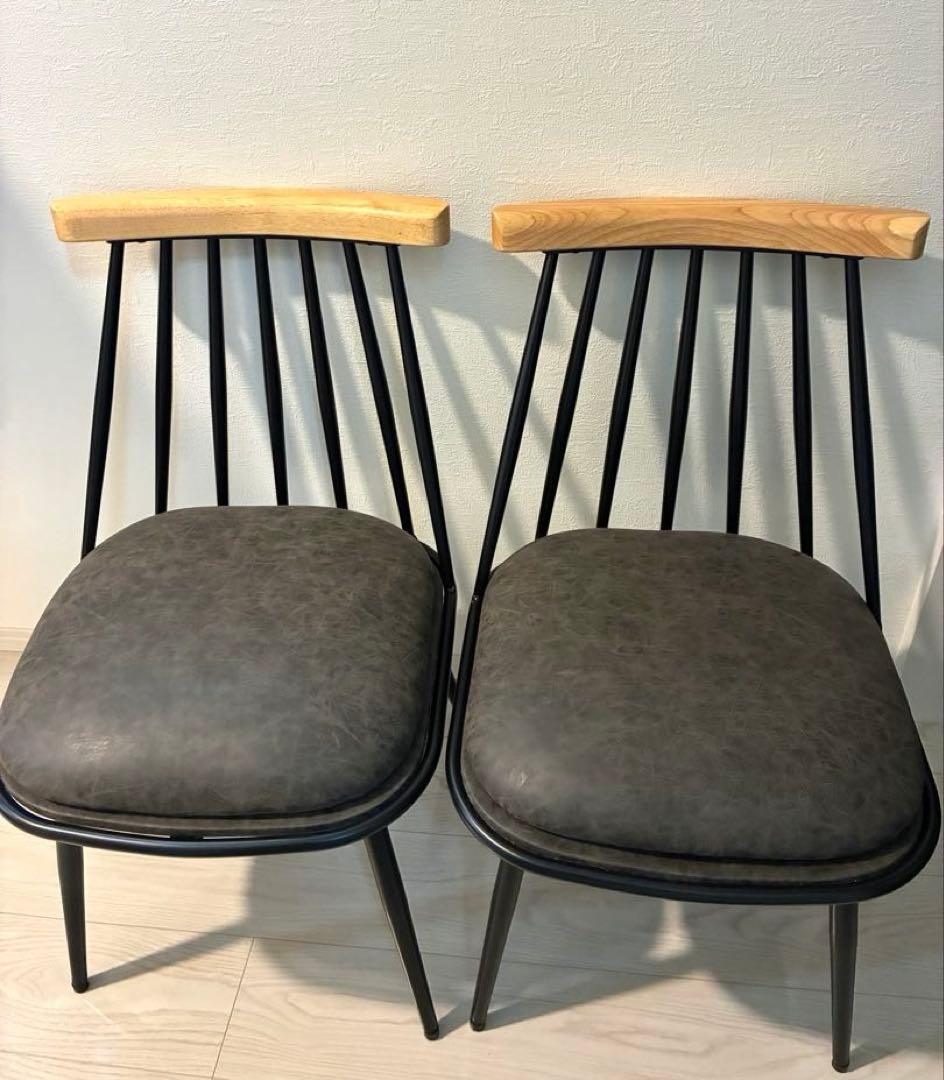 【ほぼ未使用】完売品／タンスのゲン ダイニング チェア 2脚セット グレー 黒