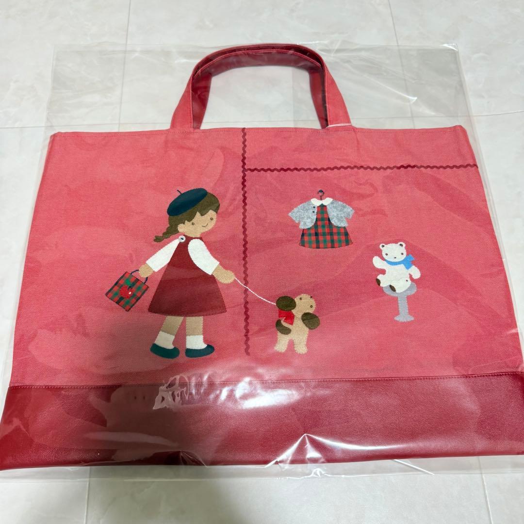 ファミリア デニムバッグ レッド 手刺繍 気になるあの子 手さげカバン