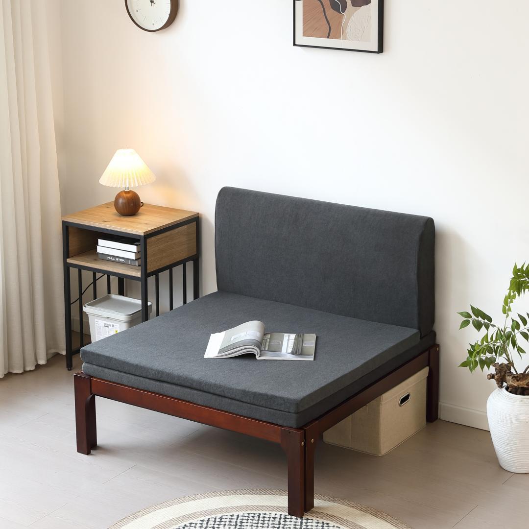 タイムセール！ソファベッド【ダークグレーマット付き】　長さは調節可能　BROWN