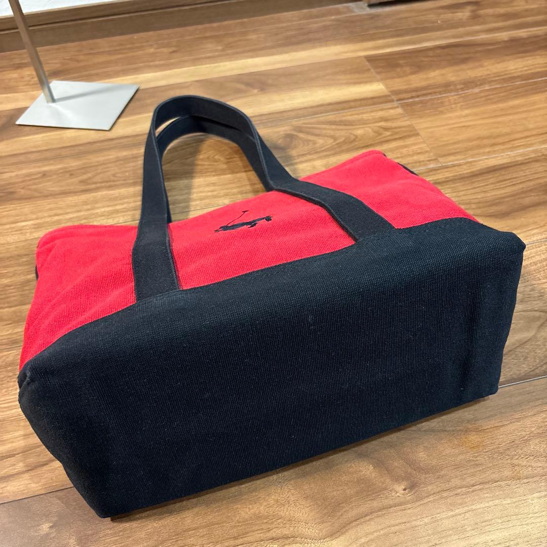 【美品】POLO ラルフローレン 帆布キャンパス×レザー トートバッグ 刺繍ロゴ