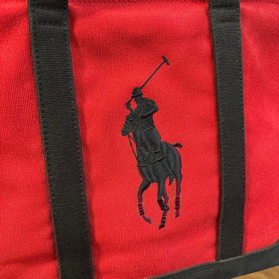 【美品】POLO ラルフローレン 帆布キャンパス×レザー トートバッグ 刺繍ロゴ