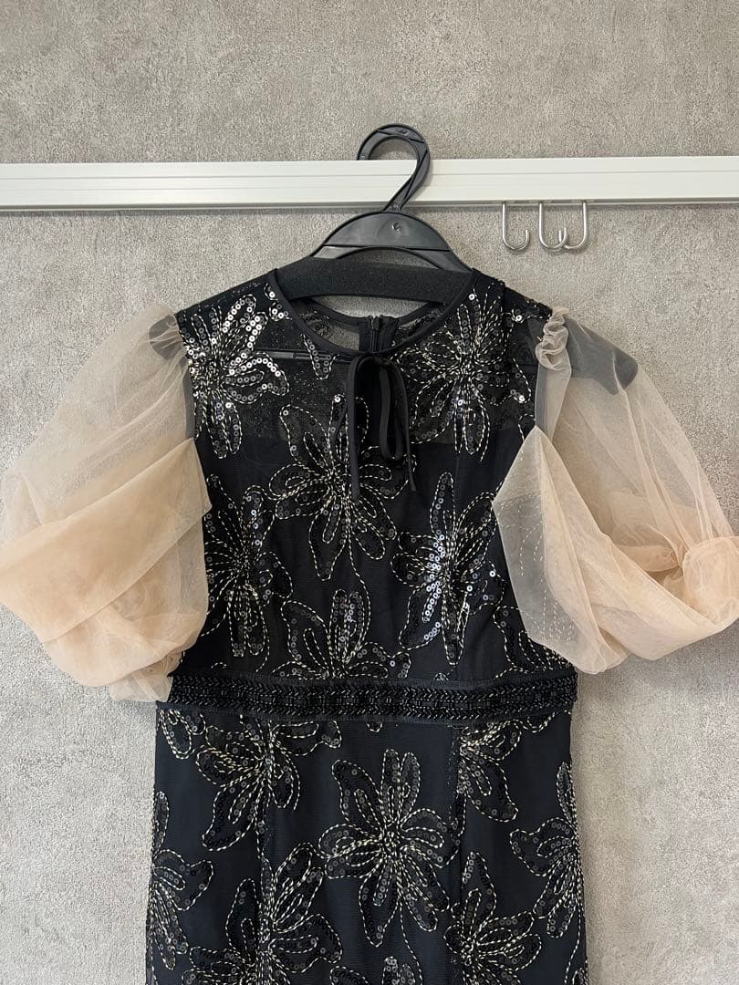 LEJA スパンコールフラワーリボンチュールワンピースドレス