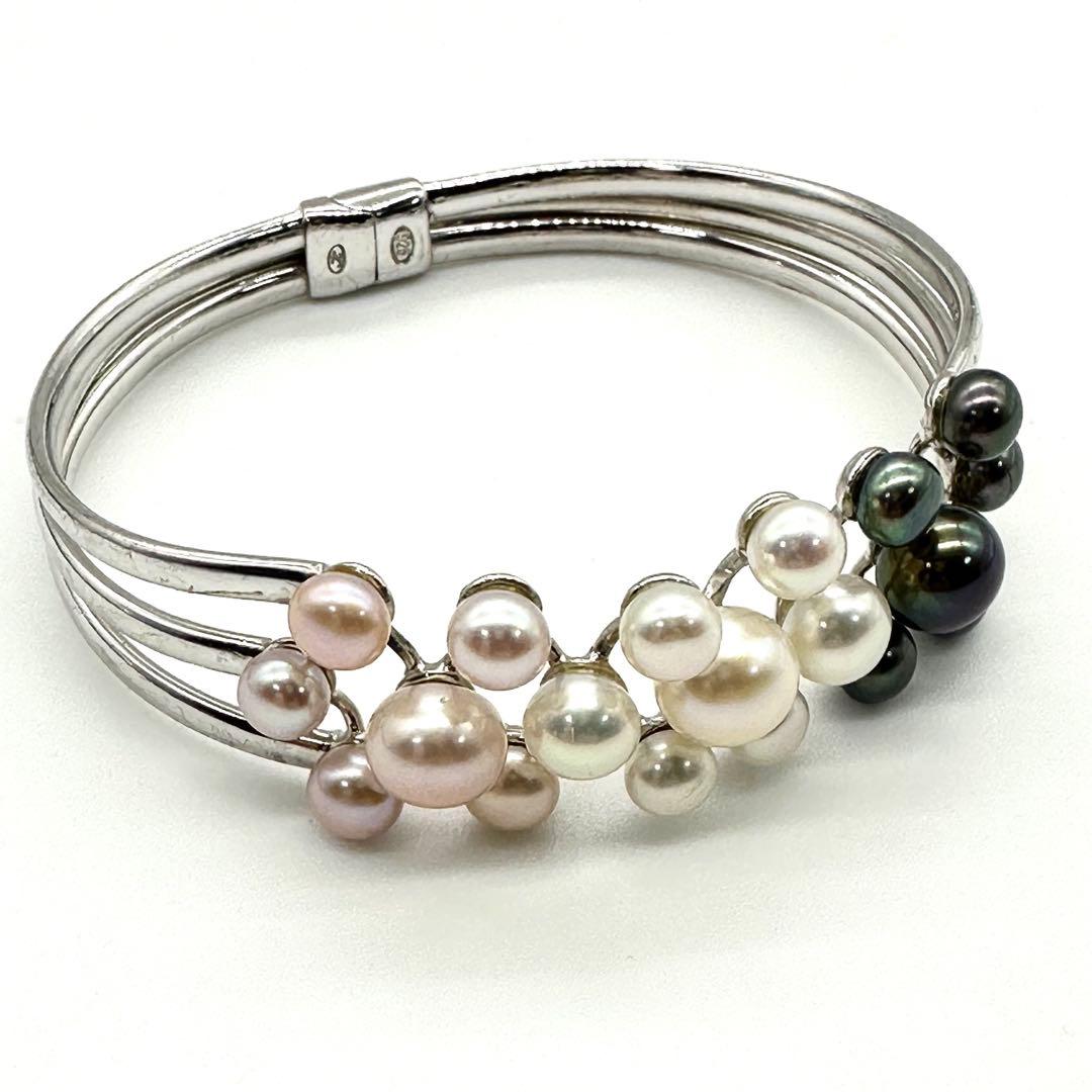 希少★美品★あこや真珠 アコヤパール バングル ブレスレット シルバー925