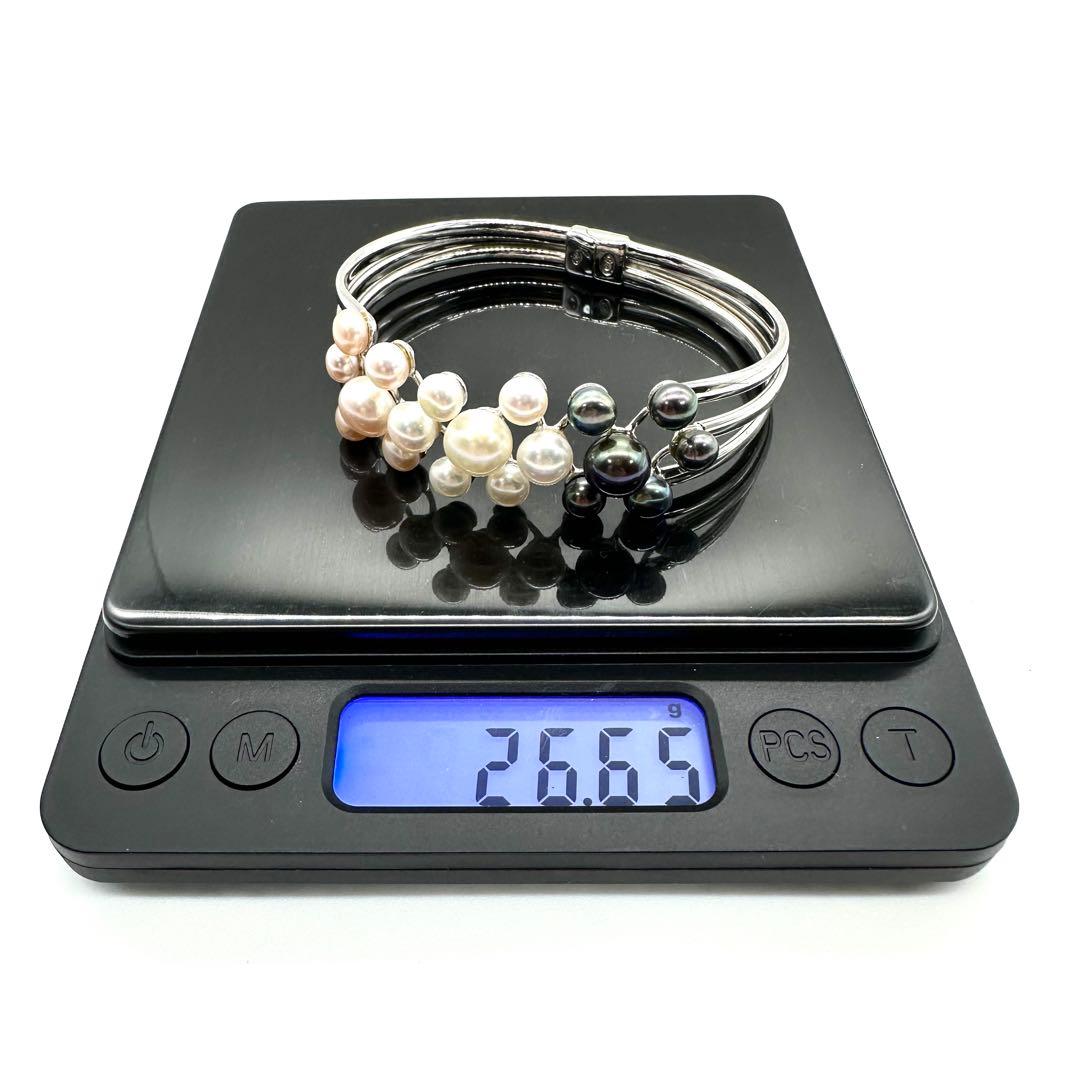 希少★美品★あこや真珠 アコヤパール バングル ブレスレット シルバー925