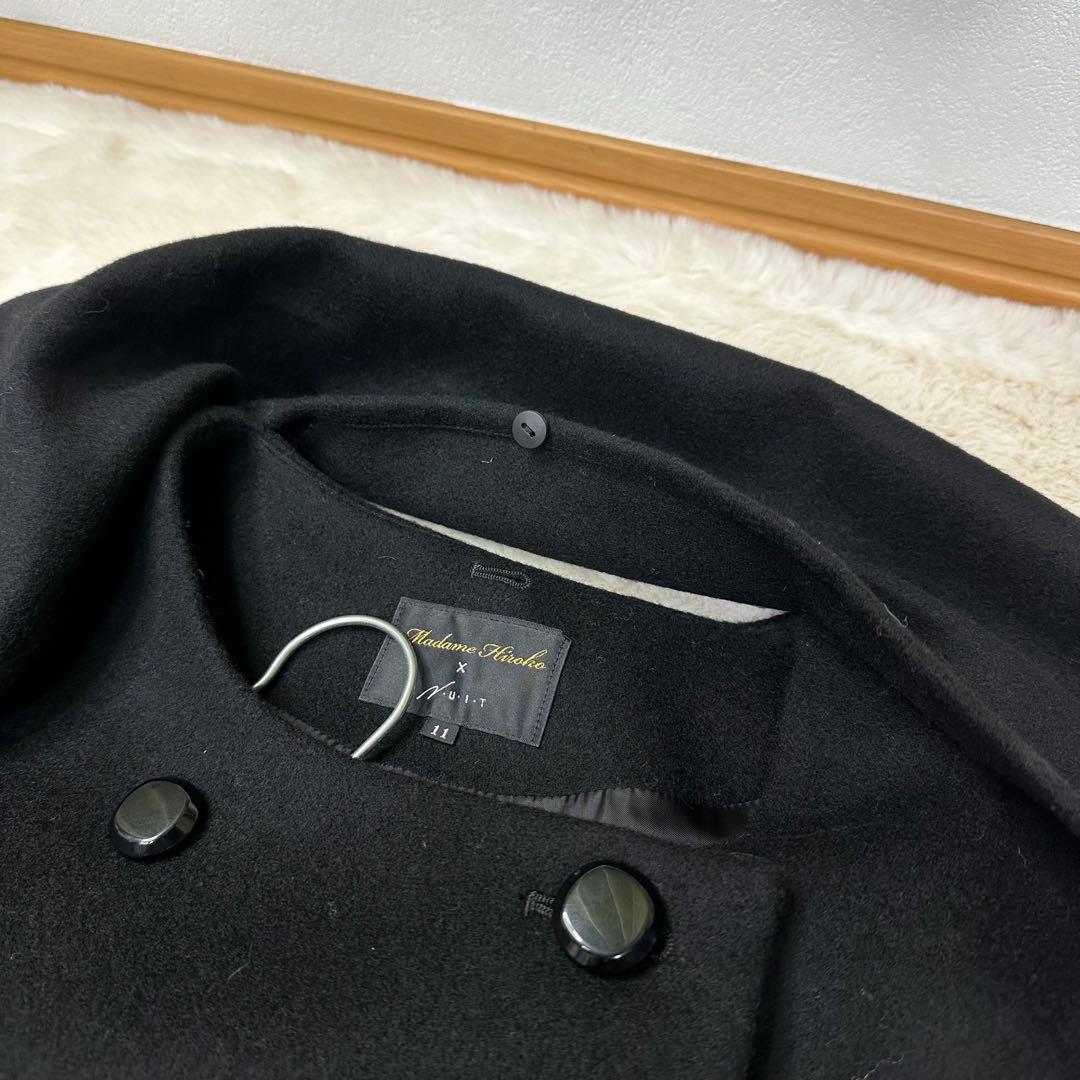 美品✨タグ付 マダムヒロコ×ニュイ 尾州ウール ロングコート 黒 ストール 11