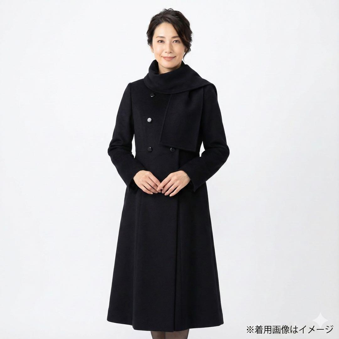 美品✨タグ付 マダムヒロコ×ニュイ 尾州ウール ロングコート 黒 ストール 11