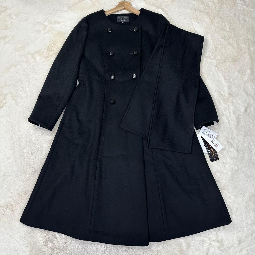 美品✨タグ付 マダムヒロコ×ニュイ 尾州ウール ロングコート 黒 ストール 11