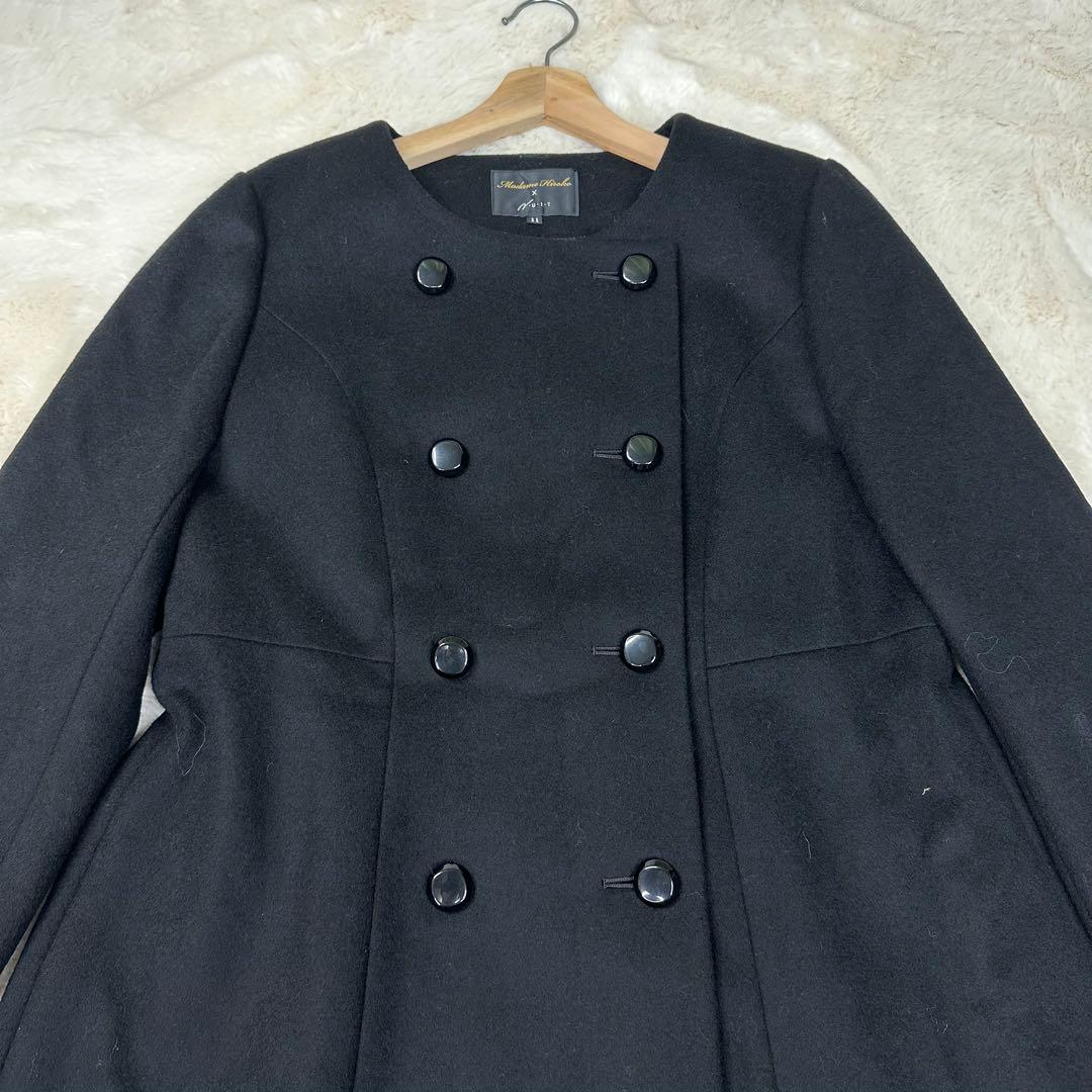 美品✨タグ付 マダムヒロコ×ニュイ 尾州ウール ロングコート 黒 ストール 11
