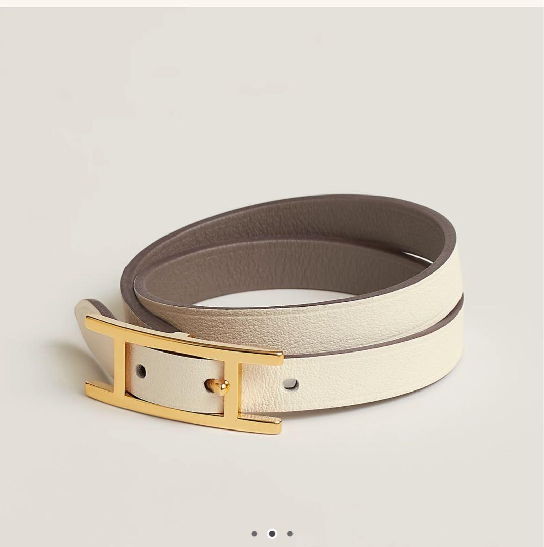 値下げエルメスレザーブレスレット 《ビーアピ》 エトゥープ・ナタゴールド金具T2