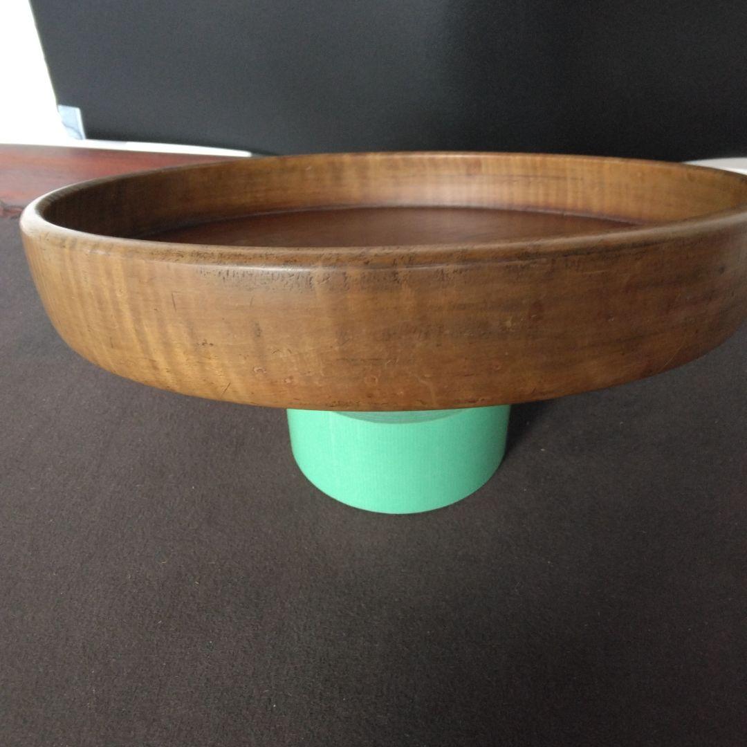 丸盆　くり抜き木工品　虎杢目