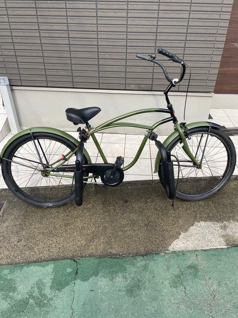 【Rainbow ビーチクルーザー オリーブグリーン　サーフボードキャリア付き】