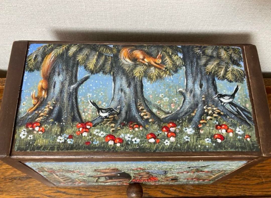 ＊訳ありロシア民話『3匹の熊&白腹カササギ&ウサギの家』木製収納箱マトリョーシカ