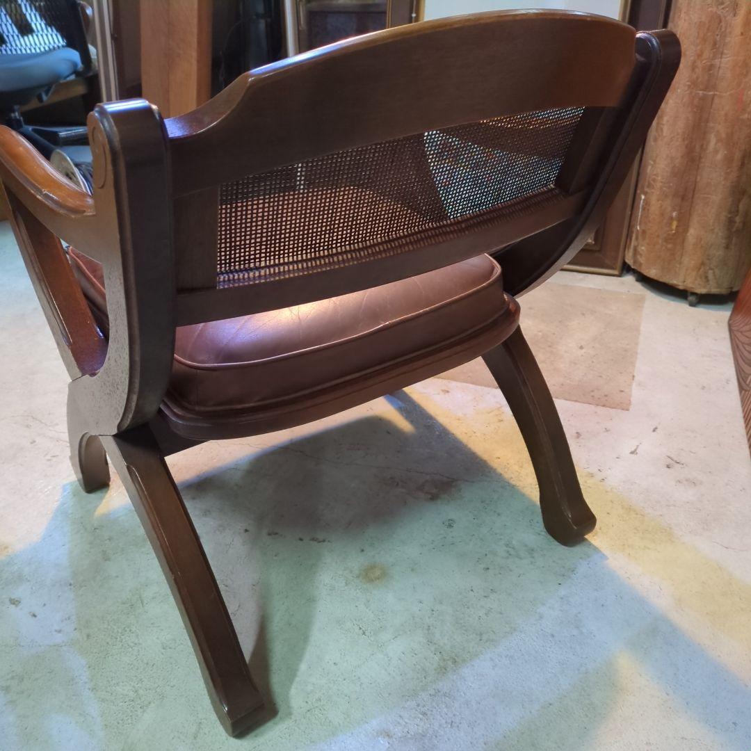 マルニ木工◆ビンテージ　ラタン　本革　ソファ　アーム　チェア 椅子 イス ①