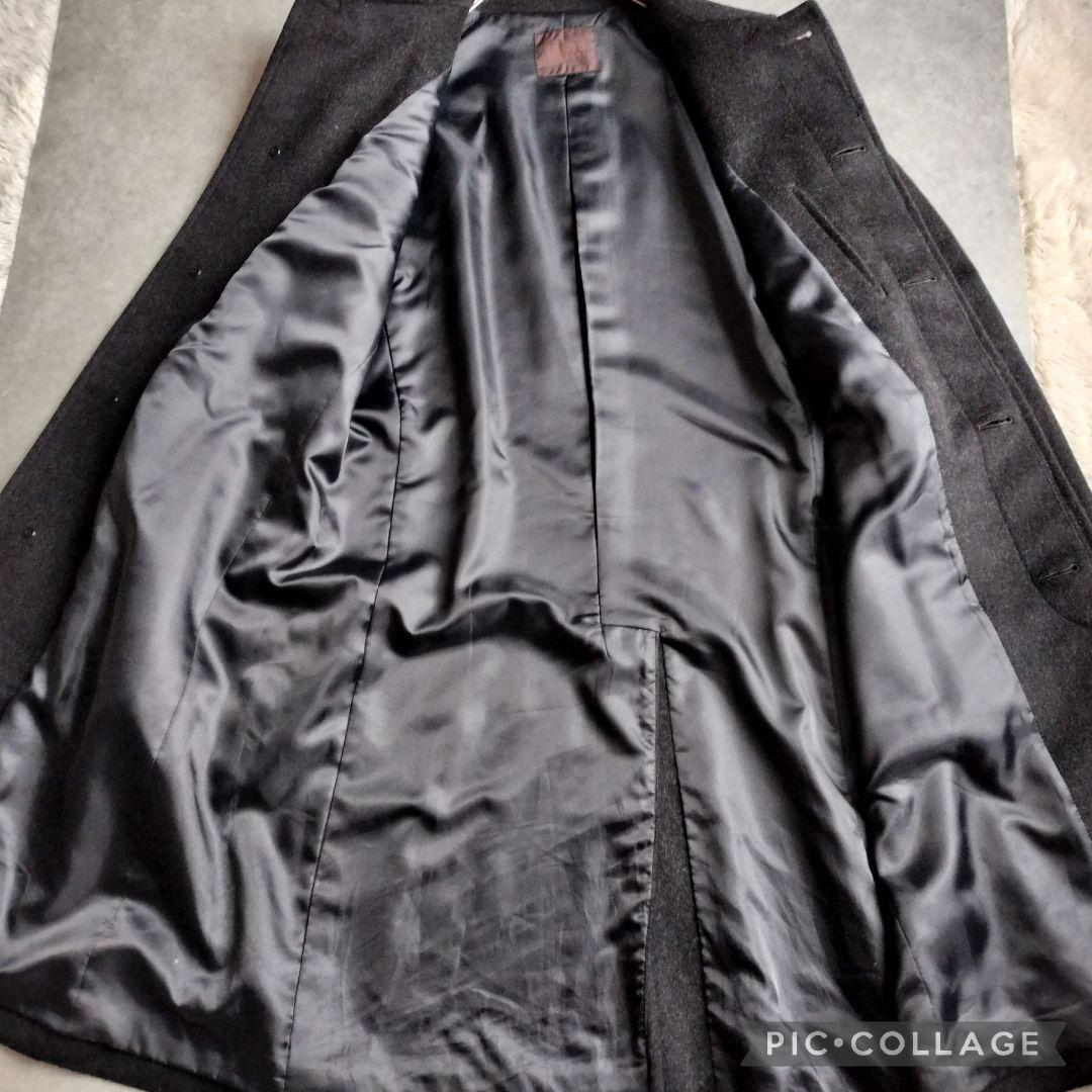 【美品】タケオキクチ 日本製 カシミヤ混 ステンカラーコート L　ダークグレー