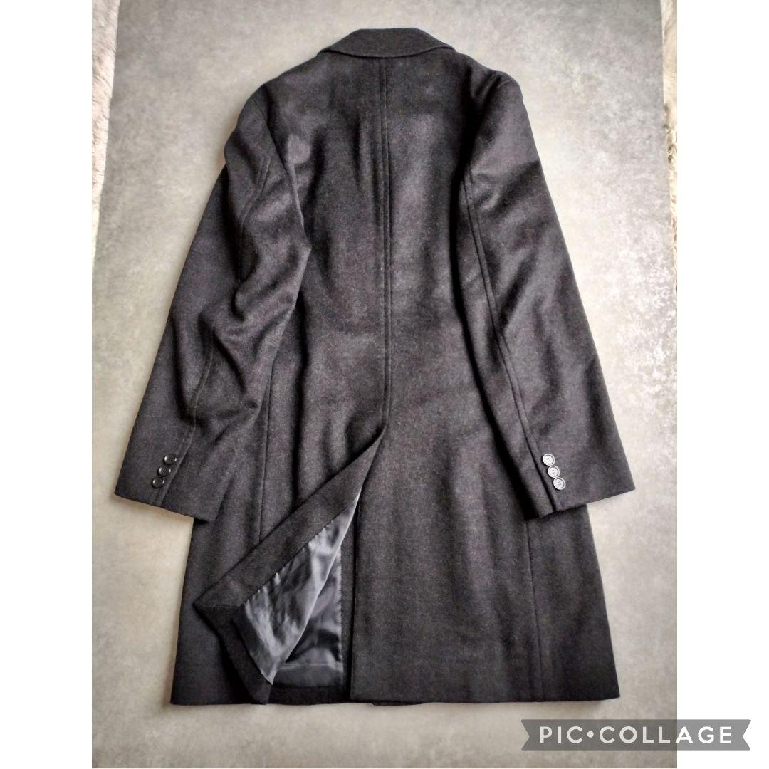 【美品】タケオキクチ 日本製 カシミヤ混 ステンカラーコート L　ダークグレー