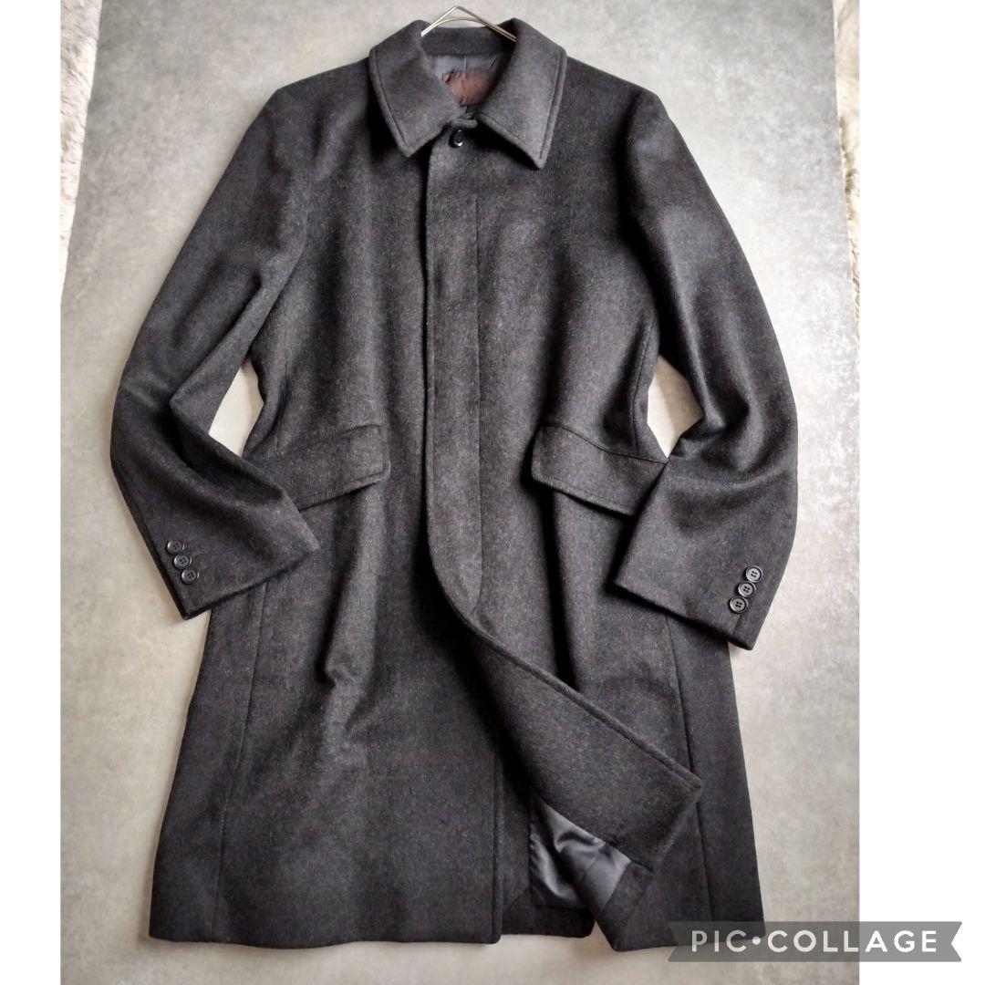 【美品】タケオキクチ 日本製 カシミヤ混 ステンカラーコート L　ダークグレー